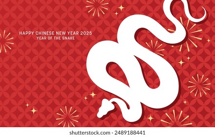 Year of the snake 2025 silhouette on oriental pattern background.