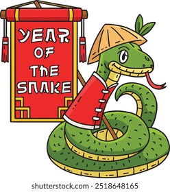 Year of the Snake Banner Cartoon Colored Clipart 