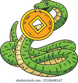 Ano da serpente mordendo moeda Cartoon Clipart 