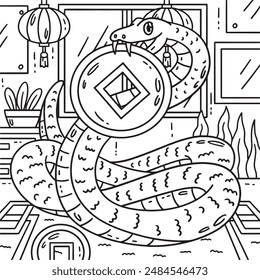 Year of the Snake Biting Coin Coloring Page 