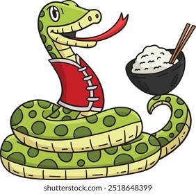 Year of the Snake with Bowl Rice Cartoon Clipart 