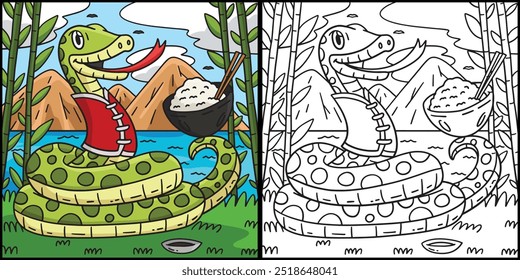 Year of the Snake with Bowl of Rice Illustration