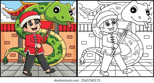 Year of the Snake Chinese Boy Float Illustration