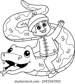 Year of the Snake with Chinese Boy Isolated 