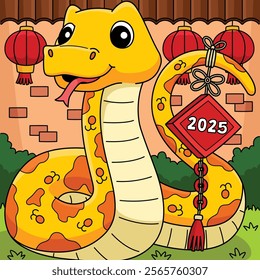 Year of the Snake with Chinese Decoration Colored 