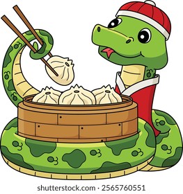 Year of the Snake with Chinese Dumplings Clipart