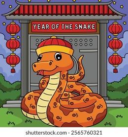 Year of the Snake with the Chinese Gate Colored 