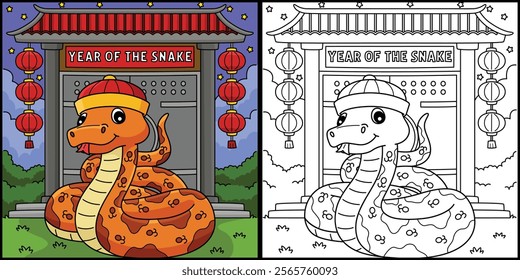 Year of the Snake with Chinese Gate Illustration 