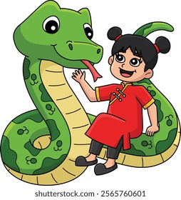 Year of the Snake Chinese Girl Cartoon Clipart