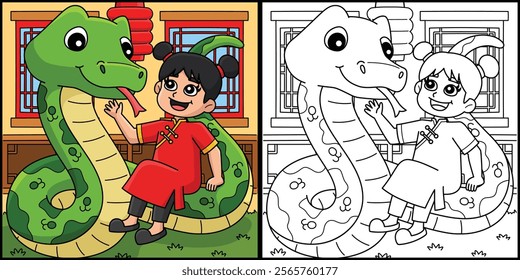 Year of the Snake with Chinese Girl Illustration