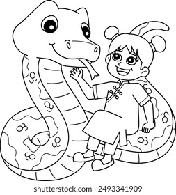 Year of the Snake with Chinese Girl Isolated 