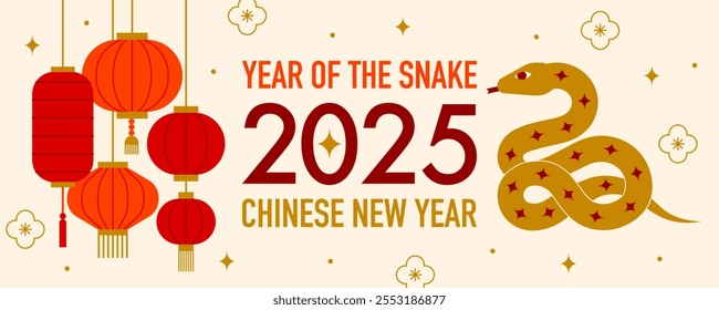 Year of the snake. Chinese New Year banner with snake symbol of the year. Lunar year concept. Vector illustration.