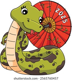 Year of the Snake with a Chinese Umbrella Clipart