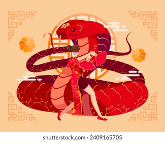 Year of The Snake Chinese Zodiac. Happy Lunar or Chinese New Year Background