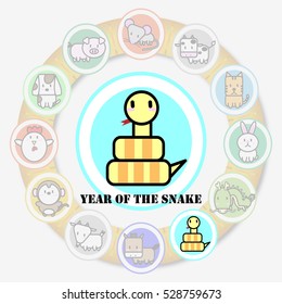 Year of the SNAKE with Circle animal sign of Chinese zodiac fortune in Asian culture