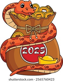 Year of the Snake Coiling with Gold Coins Clipart