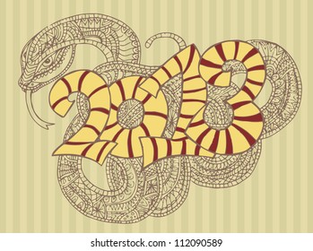 Año de diseño de la serpiente 2013. Tarjeta vectora original de Año Nuevo 2013 / ilustración con lugar para el texto