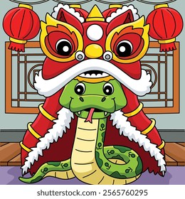 Year of the Snake with the Dragon Dance Colored 