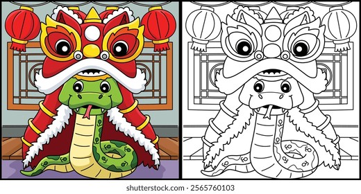 Year of the Snake with Dragon Dance Illustration