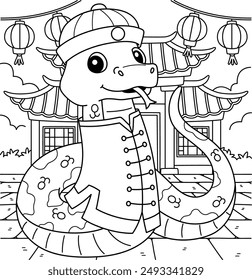 Year of the Snake Dressed Chinese Clothes Coloring