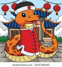 Year of the Snake Dressed Chinese Clothes Colored 