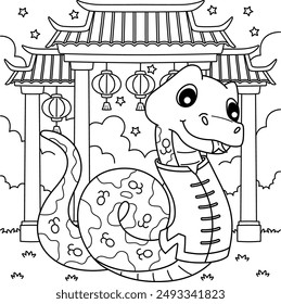 Año de la serpiente frente al templo chino