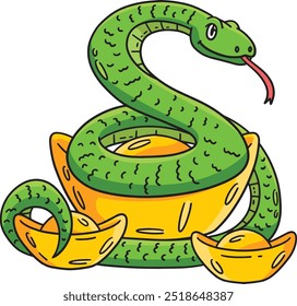 Year of the Snake Gold Ingot Cartoon Clipart