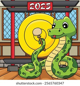 Year of the Snake with a Gong Colored Cartoon 