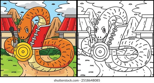 Ano da Serpente com Gong Ilustração de Coloração