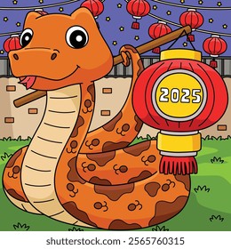 Year of the Snake Holding Lantern 2025 Colored