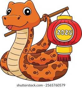 Year of the Snake Holding Lantern 2025 Clipart