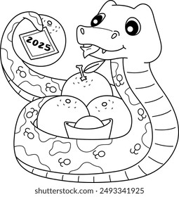 Year of the Snake Holding a Mandarin Isolated 