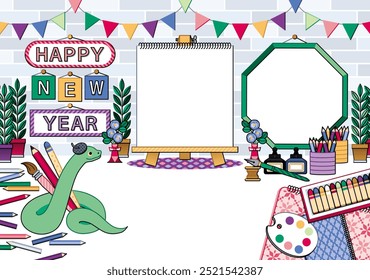 Year of the snake illustration new year's card greeting postcard design material creator atelier