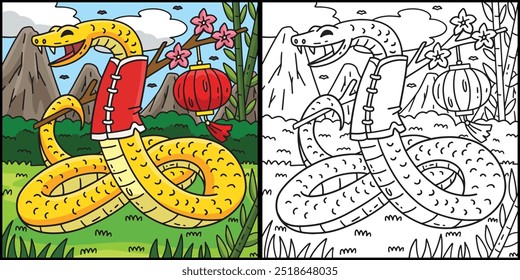 Ano da Serpente com Ilustração Lanterna