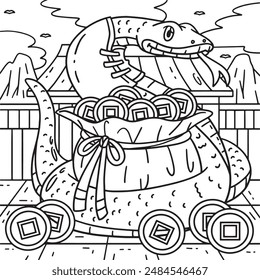Year of the Snake and Money Bag Coloring Page
