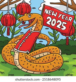 Jahr der Schlange Neujahr 2025 Farbiger Cartoon 