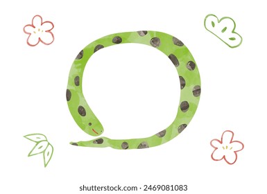 Year of the Snake New Year Card Template, hand-drawn snake, watercolor
