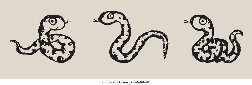 Year of the Snake, New Year material, brush stroke snake illustration