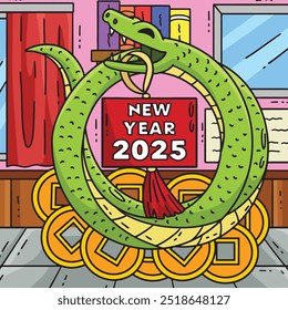 Year of the Snake on Coins New Year 2025 Colored 