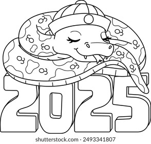 Year of the Snake on top of 2025 Isolated Coloring