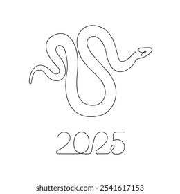 Year of snake in one continuous line. One line drawing, minimalism. Vector illustration.