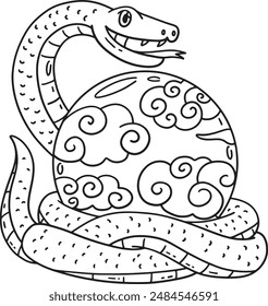 Year of the Snake and Orb Isolated Coloring Page