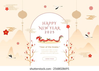 Year of the snake oriental background for lunar new year