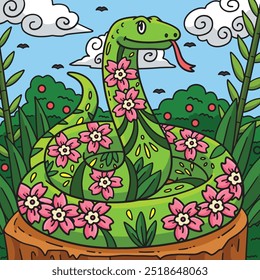 Year of the Snake with Pattern Colored Cartoon 