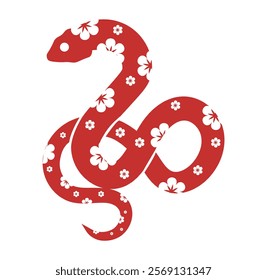 Year of the Snake with red Chinese snakes drawing forming minimalist illustration 