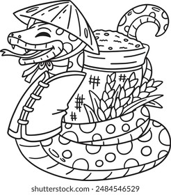 Year of the Snake with Sack of Rice Isolated 