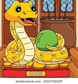 Year of the Snake Statue Colored Cartoon 