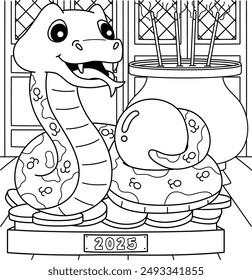 Year of the Snake Statue Coloring Page for Kids