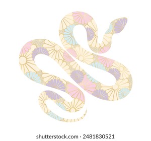 Year Of The Snake Vector Zodiac Symbol Decorated With Japanese Vintage Chrysanthemum Pattern Isolated On A White Background. 