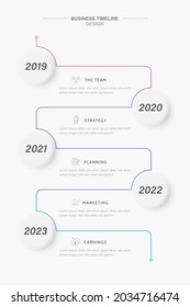 Year Stage Vertical Timeline Infographic Template Design. Curved Colorful Thin Line Connecting 5 Important Events In Recent Years.